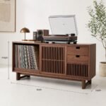 Handcrafted Record Player Stand – Natural Wood Turntable Station with Storage, Customizable Record Cube Organizer - Image 2