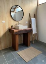 Rustic Wooden Bathroom Vanity – Custom Handmade Farmhouse Shelf with Live Edge Wood Cabinet - Image 5