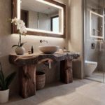 Rustic Wooden Bathroom Vanity – Custom Handmade Farmhouse Shelf with Live Edge Wood Cabinet