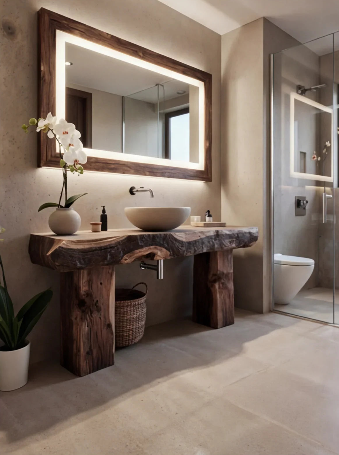 2df26c7d-0416-4603-bc59-fcff9d3ee2a5.png Rustic Wooden Bathroom Vanity – Custom Handmade Farmhouse Shelf with Live Edge Wood Cabinet - Image 1