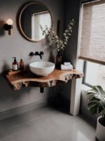 Handcrafted Rustic Floating Bathroom Vanity – Custom Live Edge Shelf, Solid Wood Bathroom Decor - Image 5