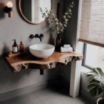 Handcrafted Rustic Floating Bathroom Vanity – Custom Live Edge Shelf, Solid Wood Bathroom Decor
