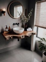 Handcrafted Rustic Floating Bathroom Vanity – Custom Live Edge Shelf, Solid Wood Bathroom Decor