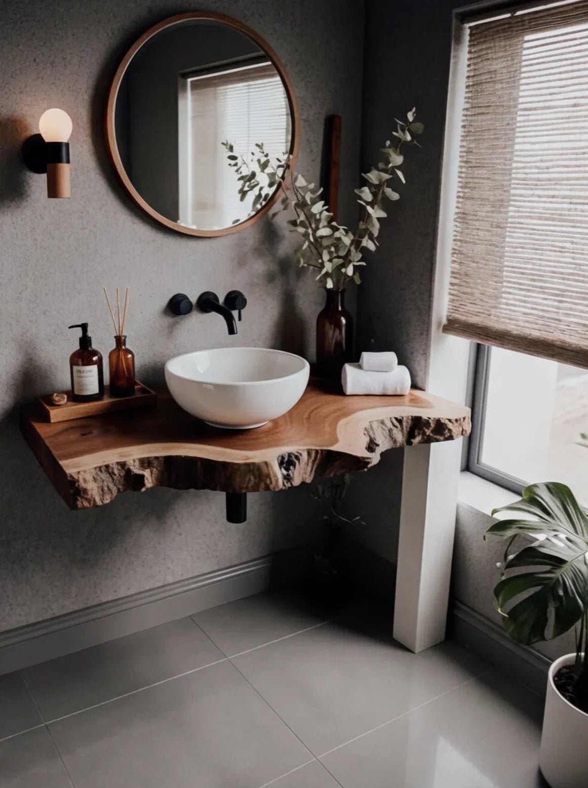 4a722dd2-0033-4f17-b189-641b369ac69a.jpg Handcrafted Rustic Floating Bathroom Vanity – Custom Live Edge Shelf, Solid Wood Bathroom Decor - Image 1