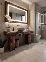 Rustic Wooden Bathroom Vanity – Custom Handmade Farmhouse Shelf with Live Edge Wood Cabinet - Image 4