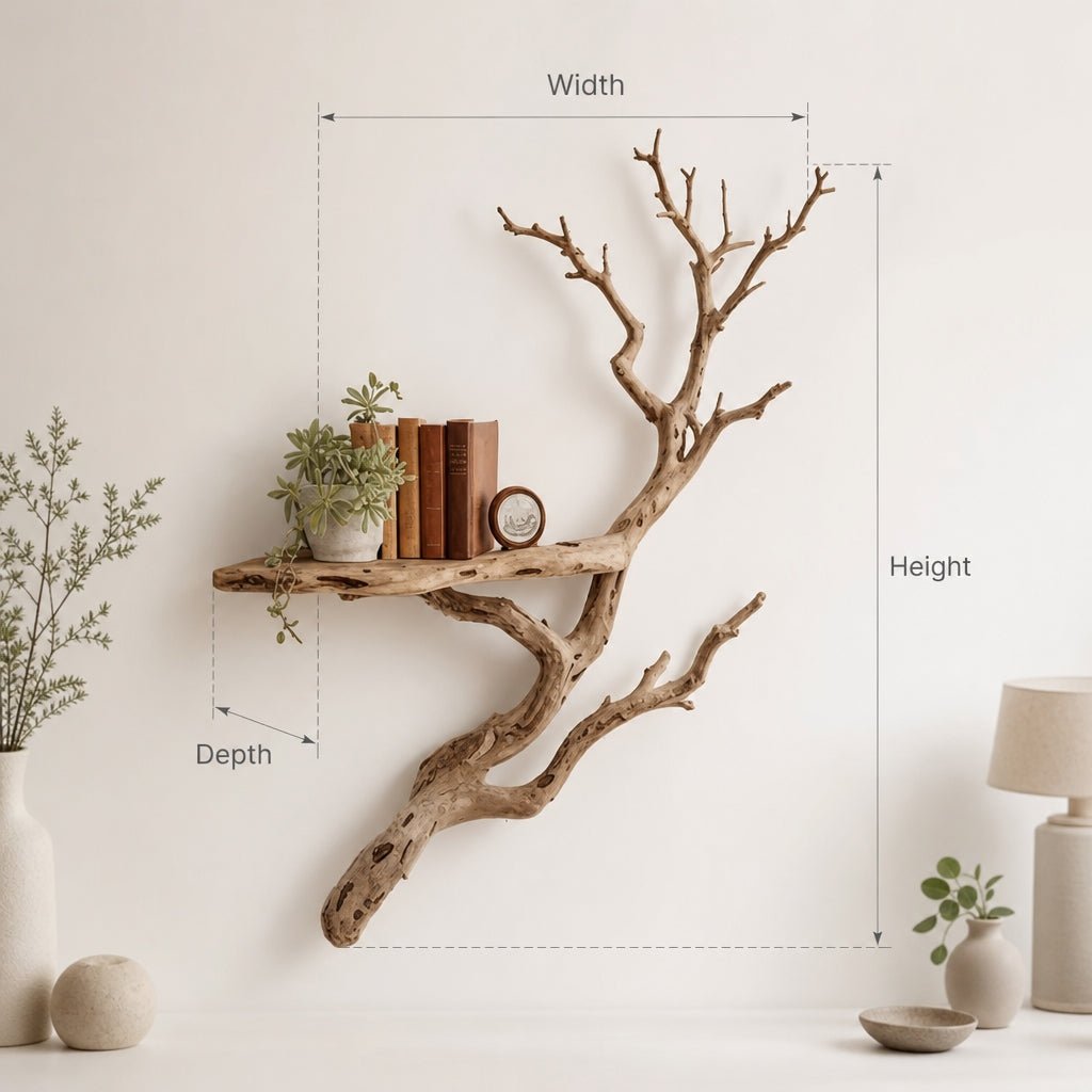 Driftwood Book Shelf On Wall Art Custom Tree Branch Corner Floating Shelves Decor - Image 2