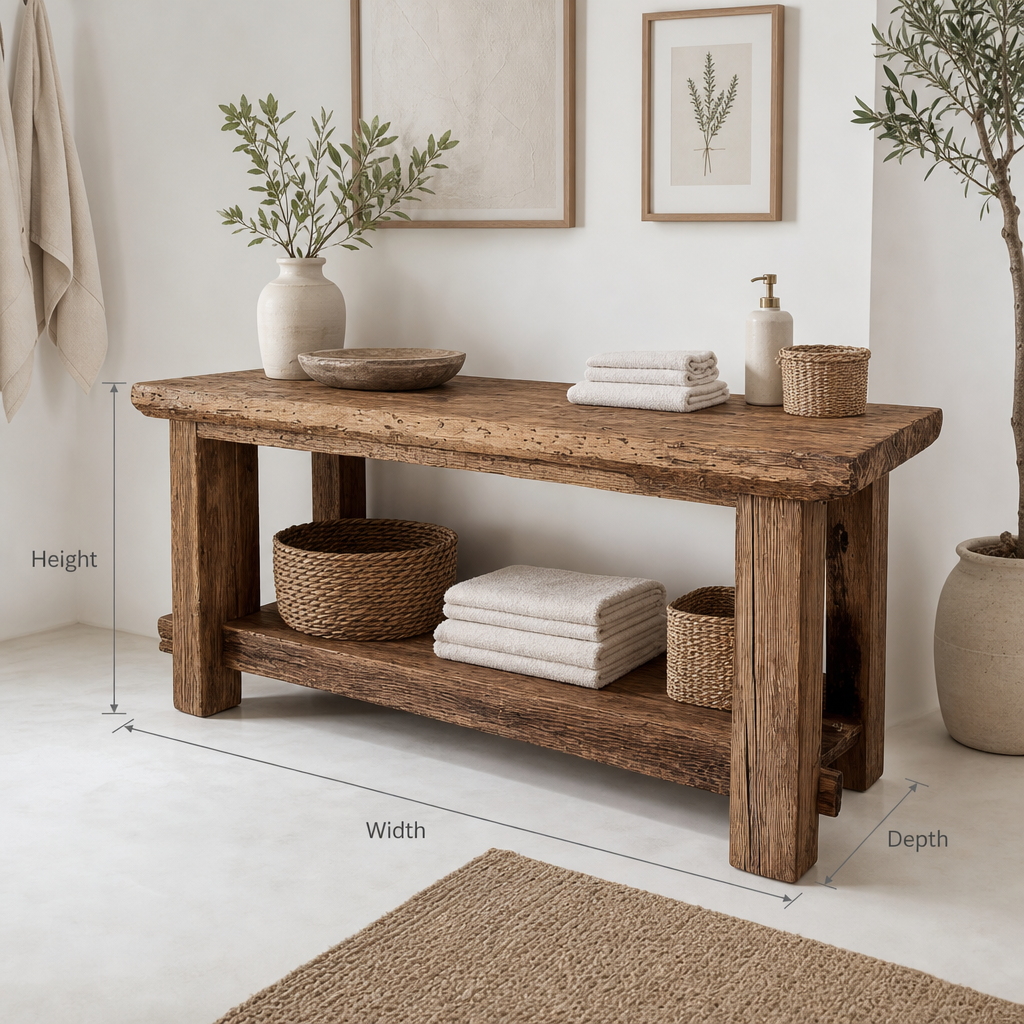 Handcrafted Bathroom Rustic Floating Vanity – Reclaimed Wood Live Edge Shelf, Custom Natural Sink Vanity - Image 2