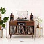 Handcrafted Record Player Stand – Natural Wood Turntable Station with Storage, Customizable Record Cube Organizer - Image 2
