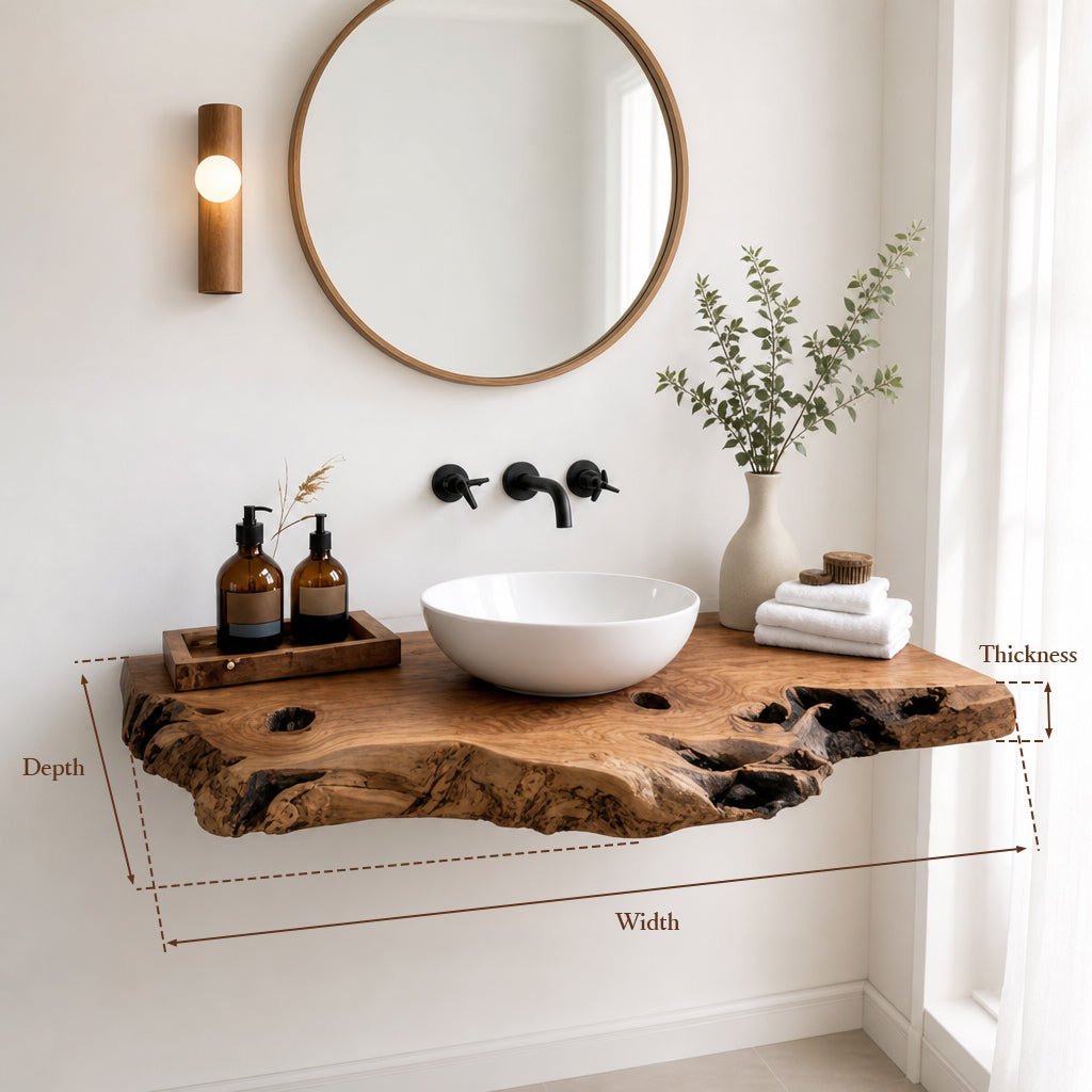 Handcrafted Rustic Floating Bathroom Vanity – Custom Live Edge Shelf, Solid Wood Bathroom Decor - Image 2