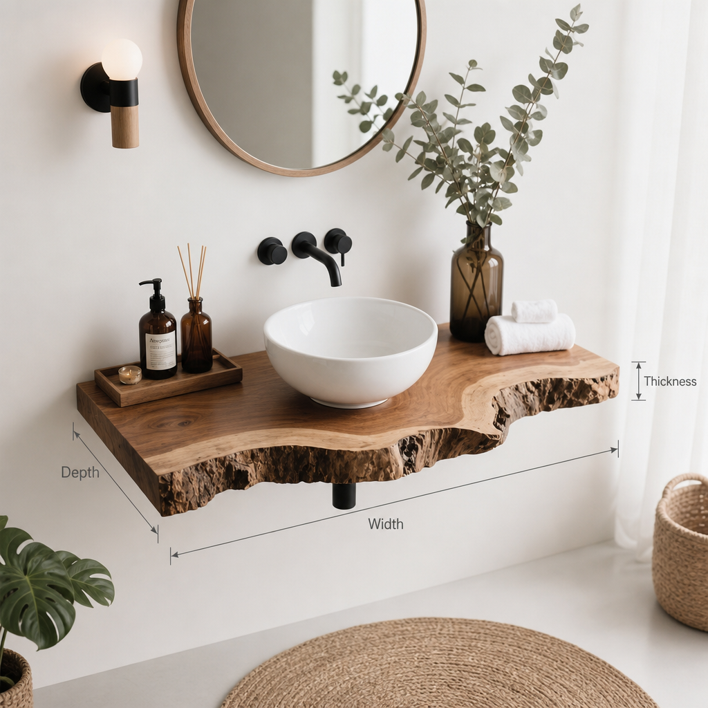 Handcrafted Rustic Floating Bathroom Vanity – Custom Live Edge Shelf, Solid Wood Bathroom Decor - Image 2