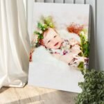 Newborn Baby Watercolor Portrait Custom Wall Art - Image 5