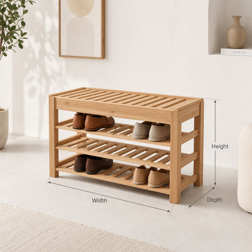 Oak Shoe Bench with Storage – Handmade Custom Entryway Shoe Rack - Image 2