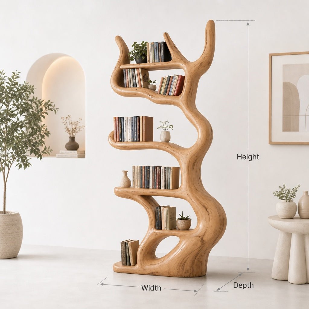 Rustic Live Edge Wooden Tree Bookshelf – Custom Wall Mounted Floating Shelf - Image 2