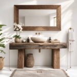 Rustic Wooden Bathroom Vanity – Custom Handmade Farmhouse Shelf with Live Edge Wood Cabinet - Image 2