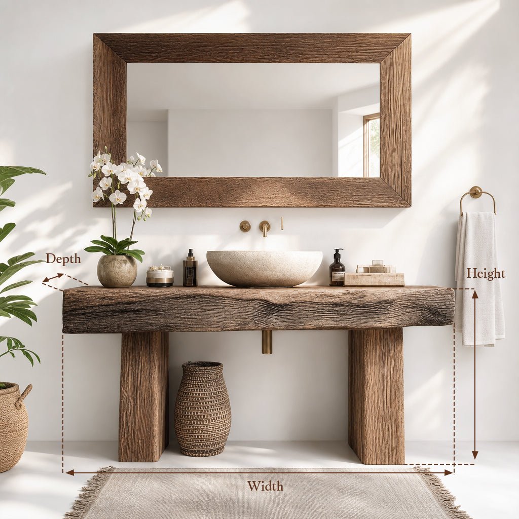 Rustic Wooden Bathroom Vanity – Custom Handmade Farmhouse Shelf with Live Edge Wood Cabinet - Image 2