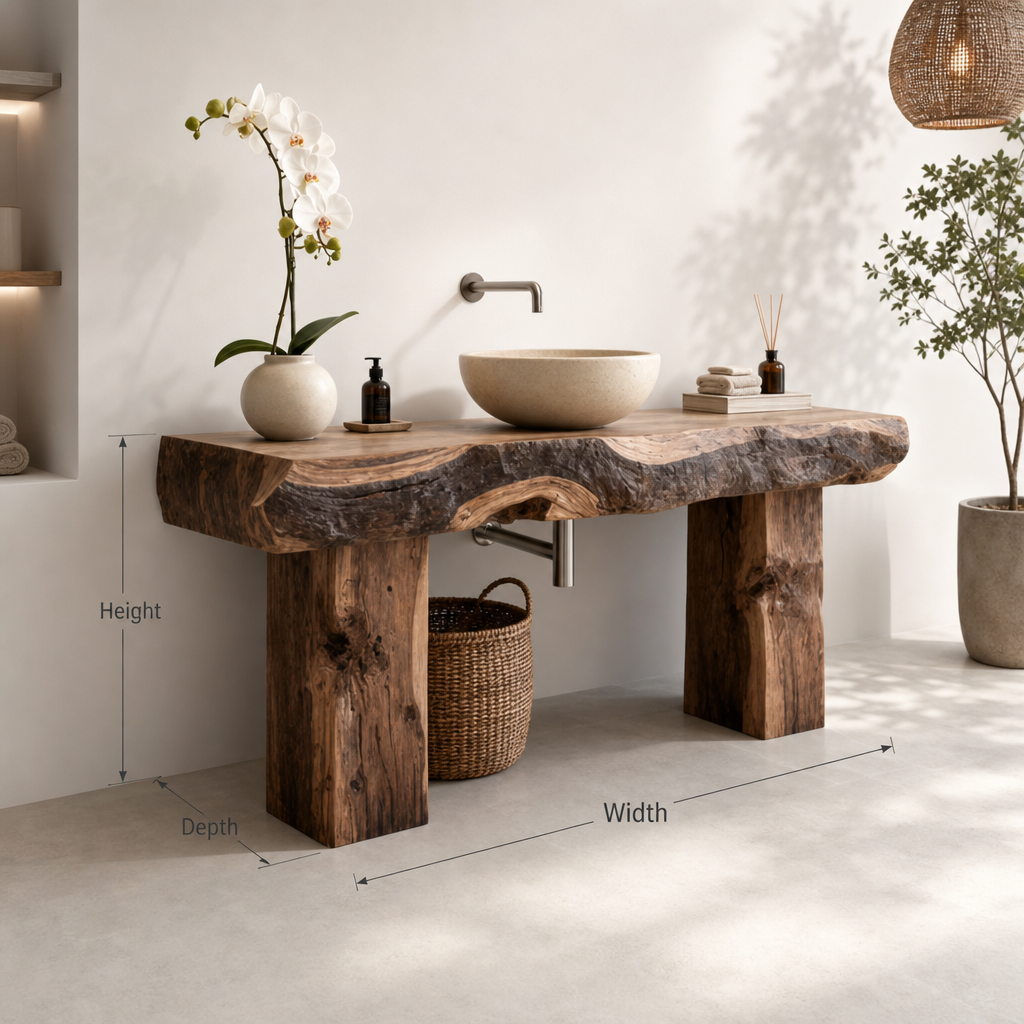 Rustic Wooden Bathroom Vanity – Custom Handmade Farmhouse Shelf with Live Edge Wood Cabinet - Image 2