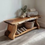 Solid Oak Shoe Bench with Storage – Handmade Entryway Rack, Custom Size & Color