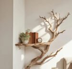 Driftwood Book Shelf On Wall Art Custom Tree Branch Corner Floating Shelves Decor - Image 3