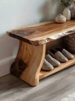 Solid Oak Shoe Bench with Storage – Handmade Entryway Rack, Custom Size & Color - Image 2