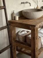 Handcrafted Bathroom Rustic Floating Vanity – Reclaimed Wood Live Edge Shelf, Custom Natural Sink Vanity - Image 5