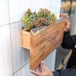 Rustic Natural Wood Name Plate with Planter | Live Edge Door Nameplate with Plant Holder - Image 5