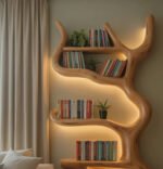 Rustic Live Edge Wooden Tree Bookshelf – Custom Wall Mounted Floating Shelf - Image 3