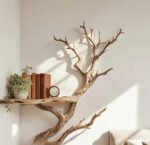 Driftwood Book Shelf On Wall Art Custom Tree Branch Corner Floating Shelves Decor - Image 4