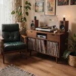 Handcrafted Record Player Stand – Natural Wood Turntable Station with Storage, Customizable Record Cube Organizer