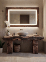 Rustic Wooden Bathroom Vanity – Custom Handmade Farmhouse Shelf with Live Edge Wood Cabinet - Image 5