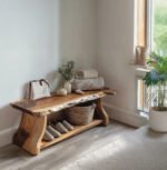 Solid Oak Shoe Bench with Storage – Handmade Entryway Rack, Custom Size & Color - Image 4