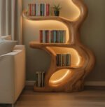 Rustic Live Edge Wooden Tree Bookshelf – Custom Wall Mounted Floating Shelf - Image 4