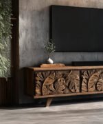 Retro Low Wooden TV Cabinet – Solid Wood Wabi-Sabi Sideboard, Custom Handmade Furniture - Image 3