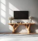 Custom Live Edge TV Stand – Solid Wood Tree Shelf Media Console, Rustic Handmade Cabinet & Bookshelf - Image 2