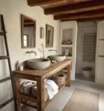 Handcrafted Bathroom Rustic Floating Vanity – Reclaimed Wood Live Edge Shelf, Custom Natural Sink Vanity - Image 4