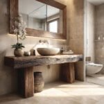 Rustic Wooden Bathroom Vanity – Custom Handmade Farmhouse Shelf with Live Edge Wood Cabinet