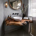Handcrafted Rustic Floating Bathroom Vanity – Custom Live Edge Shelf, Solid Wood Bathroom Decor
