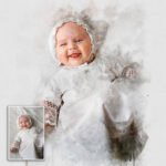 Newborn Baby Watercolor Portrait Custom Wall Art - Image 3