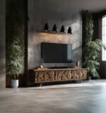 Retro Low Wooden TV Cabinet – Solid Wood Wabi-Sabi Sideboard, Custom Handmade Furniture - Image 2