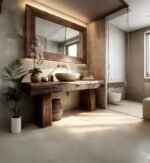 Rustic Wooden Bathroom Vanity – Custom Handmade Farmhouse Shelf with Live Edge Wood Cabinet - Image 3