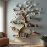 Rustic Tree Bookshelf – Wall-Mounted Wooden Bookcase & Custom Home Décor