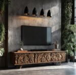 Retro Low Wooden TV Cabinet – Solid Wood Wabi-Sabi Sideboard, Custom Handmade Furniture