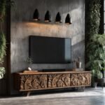 Retro Low Wooden TV Cabinet – Solid Wood Wabi-Sabi Sideboard, Custom Handmade Furniture