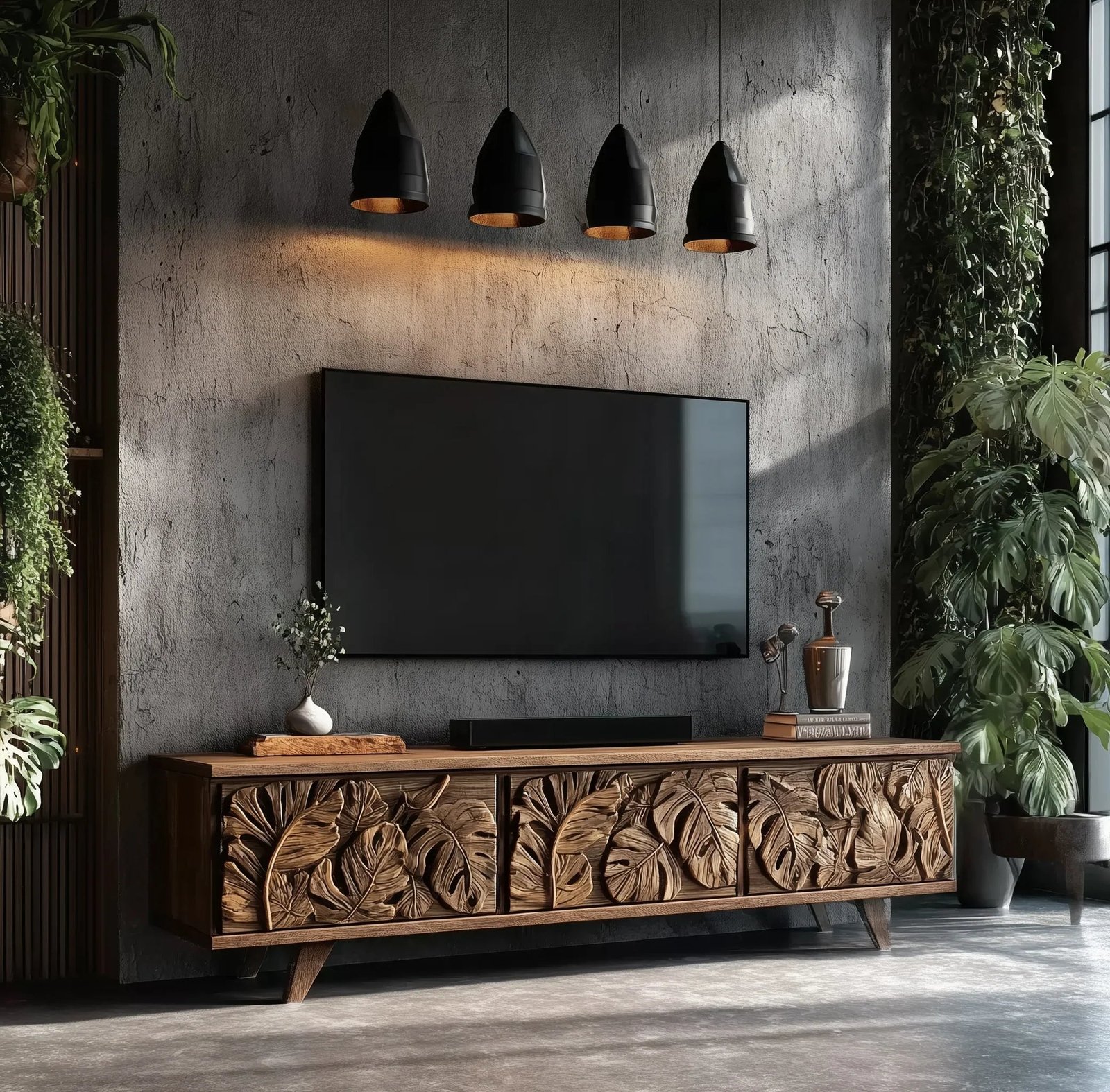 uty.jpg Retro Low Wooden TV Cabinet – Solid Wood Wabi-Sabi Sideboard, Custom Handmade Furniture - Image 1