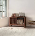 Handcrafted Record Player Stand – Natural Wood Turntable Station with Storage, Customizable Record Cube Organizer - Image 3
