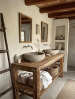 Handcrafted Bathroom Rustic Floating Vanity – Reclaimed Wood Live Edge Shelf, Custom Natural Sink Vanity - Image 3