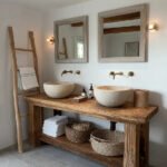 Handcrafted Bathroom Rustic Floating Vanity – Reclaimed Wood Live Edge Shelf, Custom Natural Sink Vanity