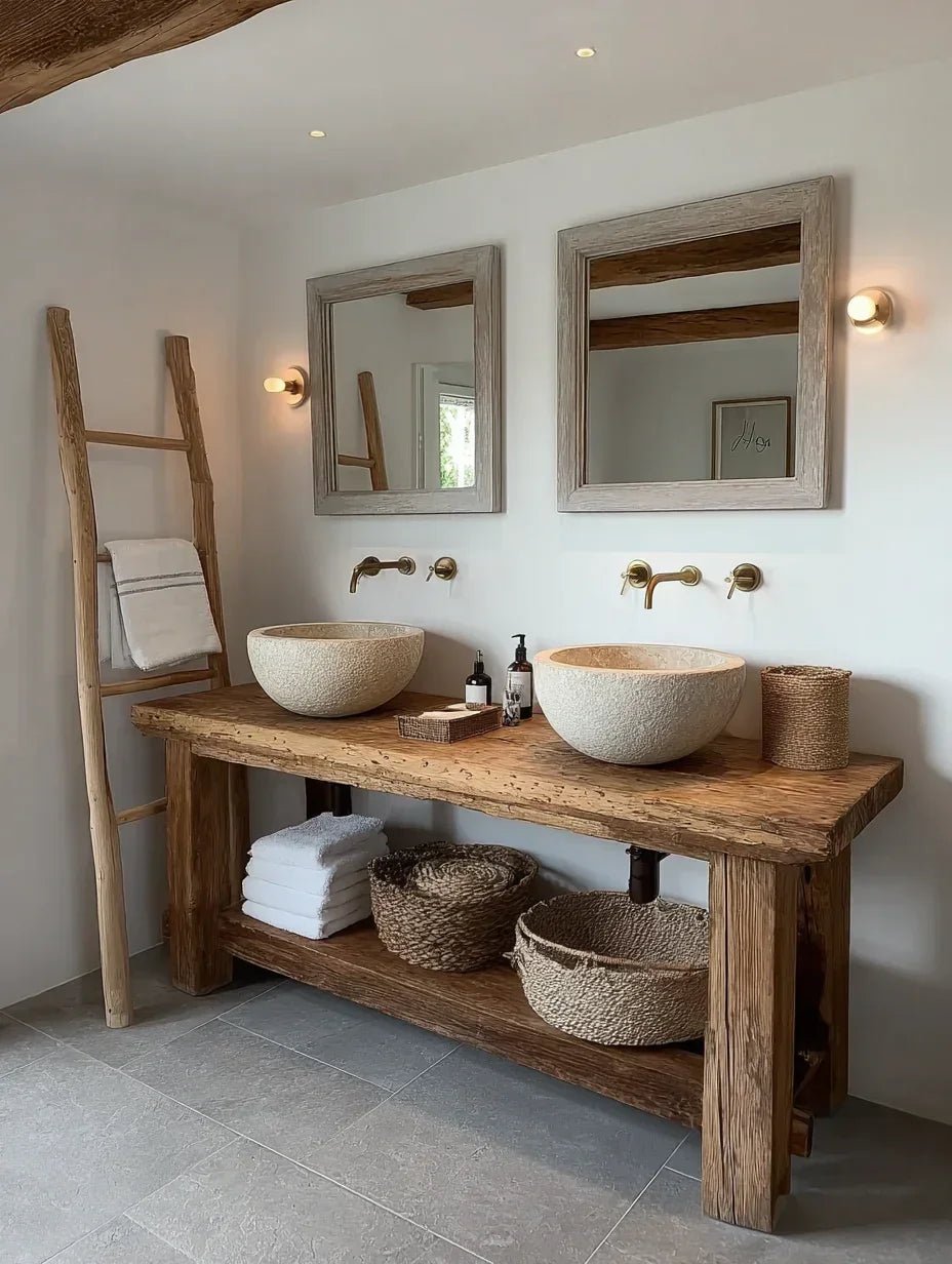 vananhtse_58851_httpss.mj_.runNAOrTVTw5D4_A_wooden_double_sink_b_4342d715-767a-4307-bb10-48d24f88c696.jpg Handcrafted Bathroom Rustic Floating Vanity – Reclaimed Wood Live Edge Shelf, Custom Natural Sink Vanity - Image 1